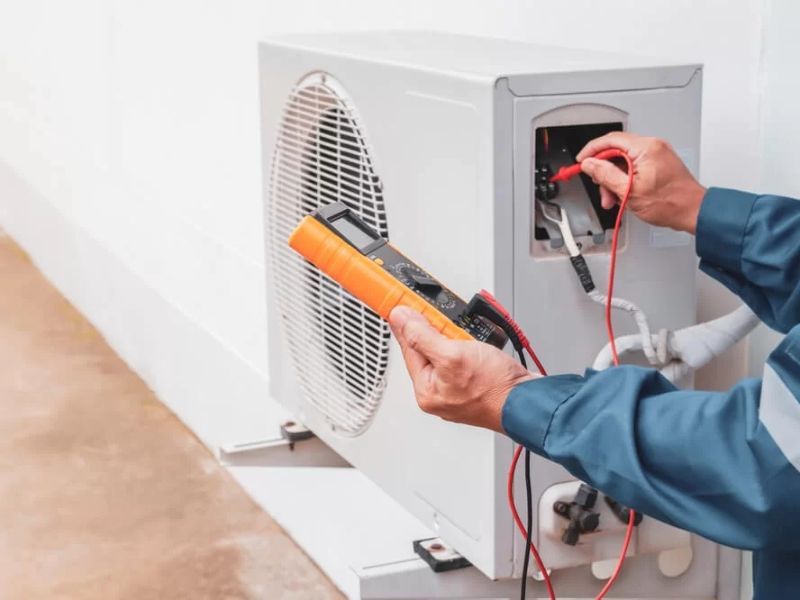Technician servicing an outdoor unit